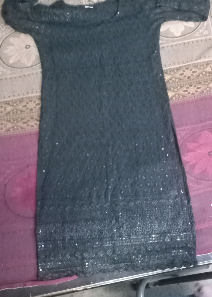 Black Chikenkari Sequine Kurta