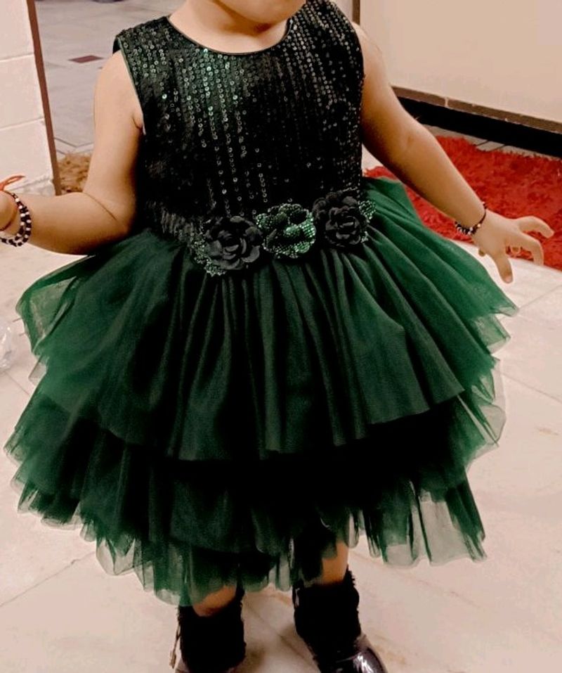 Bottle Green Tail Frock For Kids