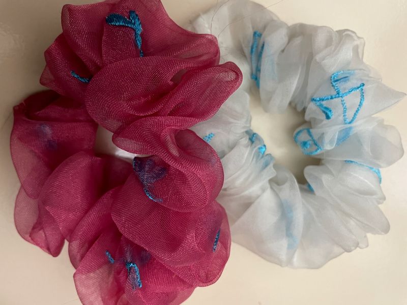 Organza Scrunchie With Embroidery