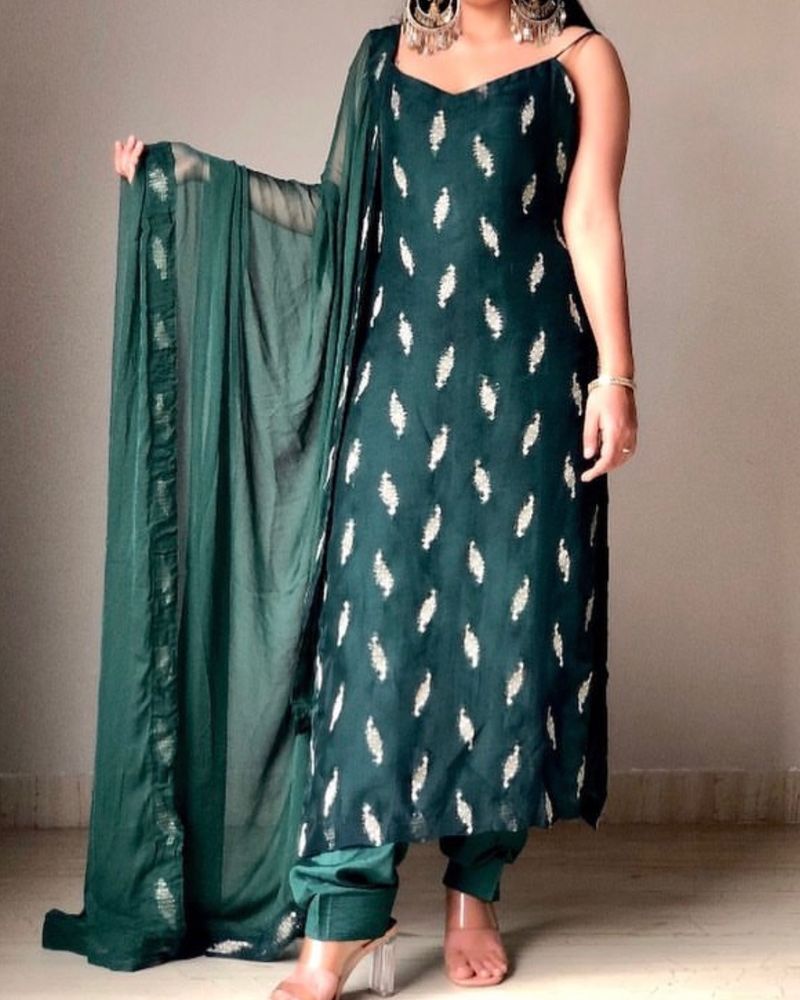 Dark Green Premium Kurti Suit Set With Duppatta