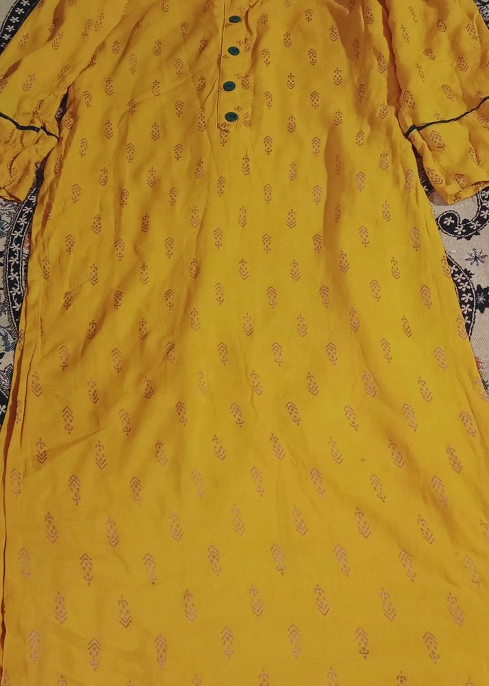 Cotton& Shilk Beautiful Yellow Gold Colour Kurti