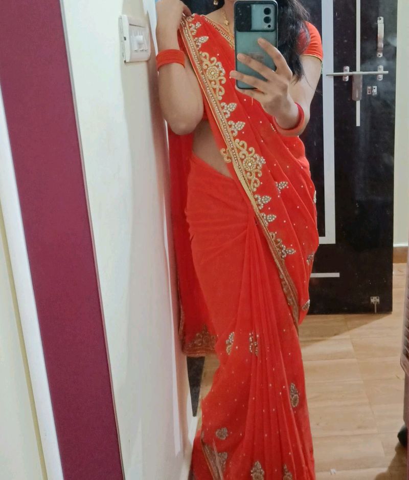 Beautiful Stone Work Saree