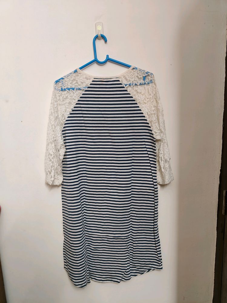 Blue Striped Nightwear Dress For Women