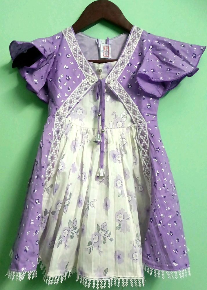 Lavender White Frock For Girls