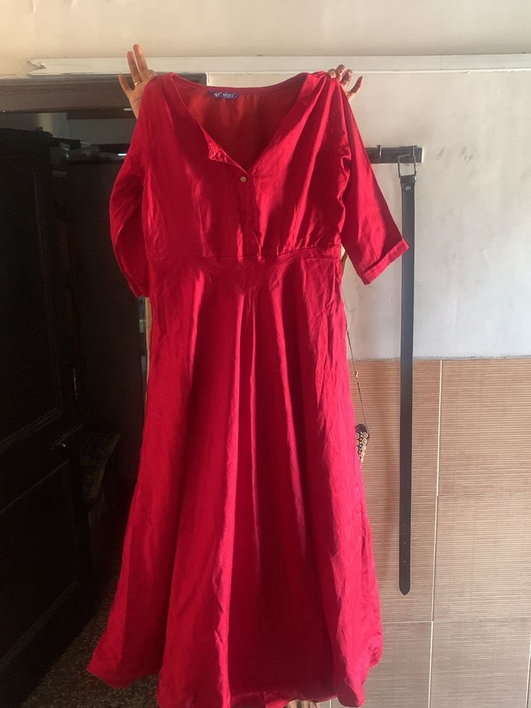 Red Long Anarkali Kurti