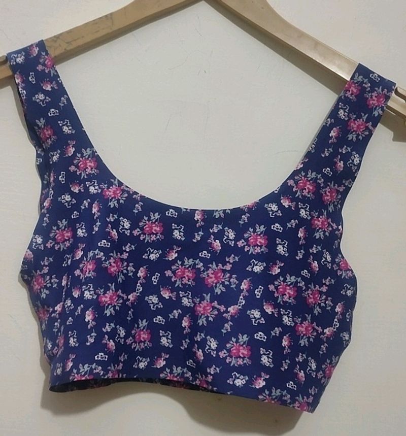 Blue 🔵 Pink Flower 🌺 Print Sport Bra Non Padded