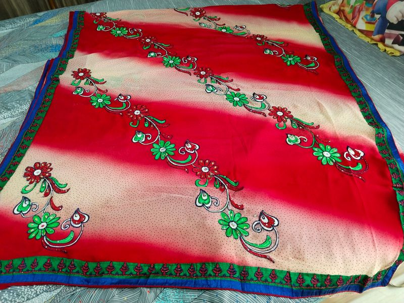 Combination Of Red And White Sari