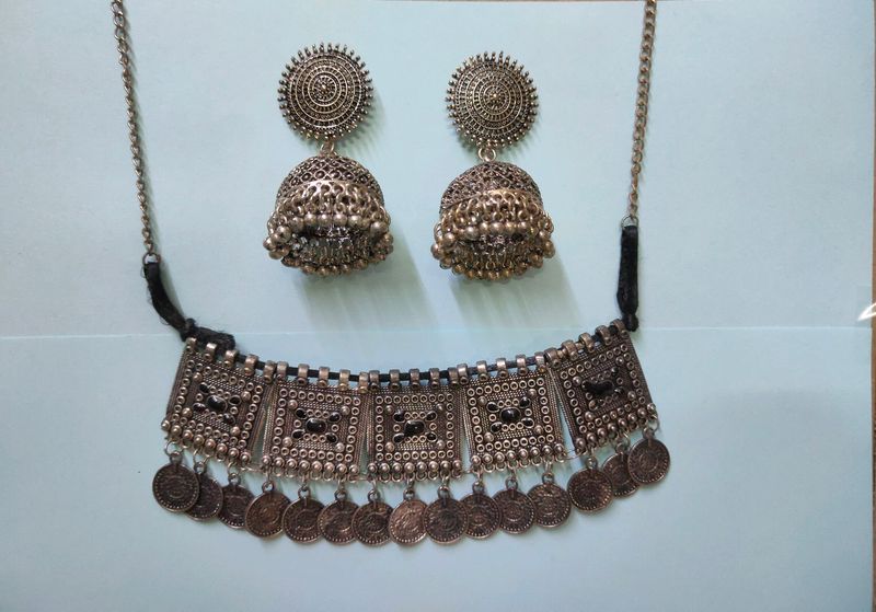 Ethnic Set Oxidized Necklace And Earring