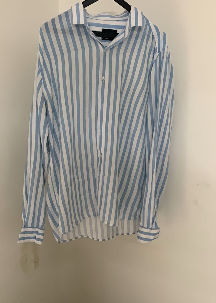 White And Blue Cotton Silk Shirt (Men)