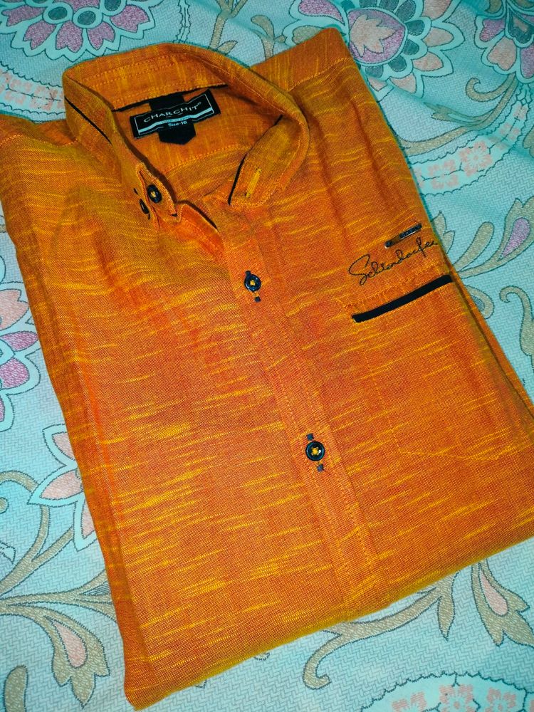 Men Shirt | Orange Colour | Slim Fit |Textured