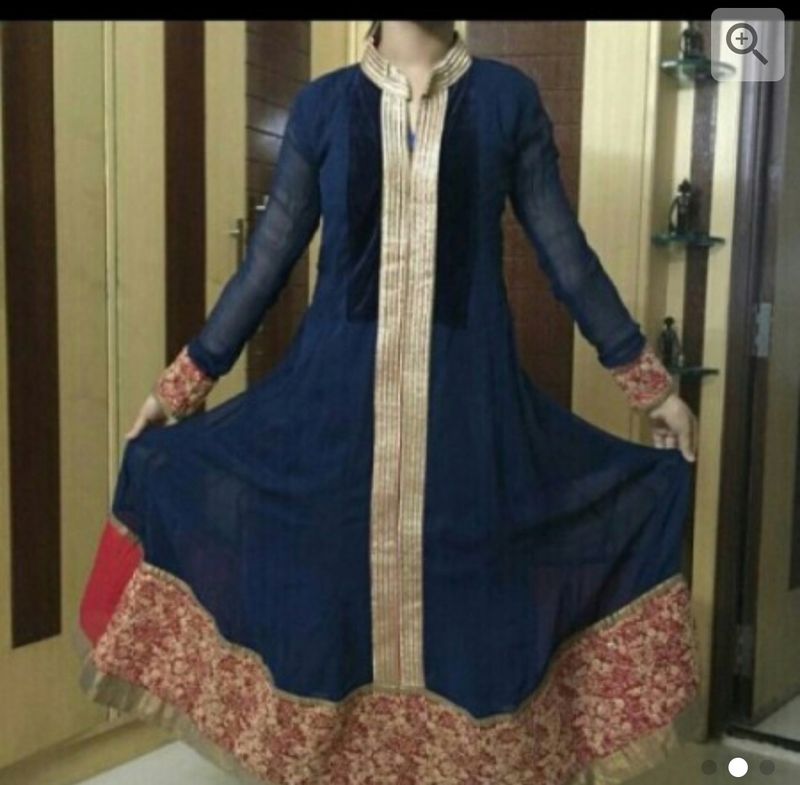 Blue And Red Gown With Dupatta