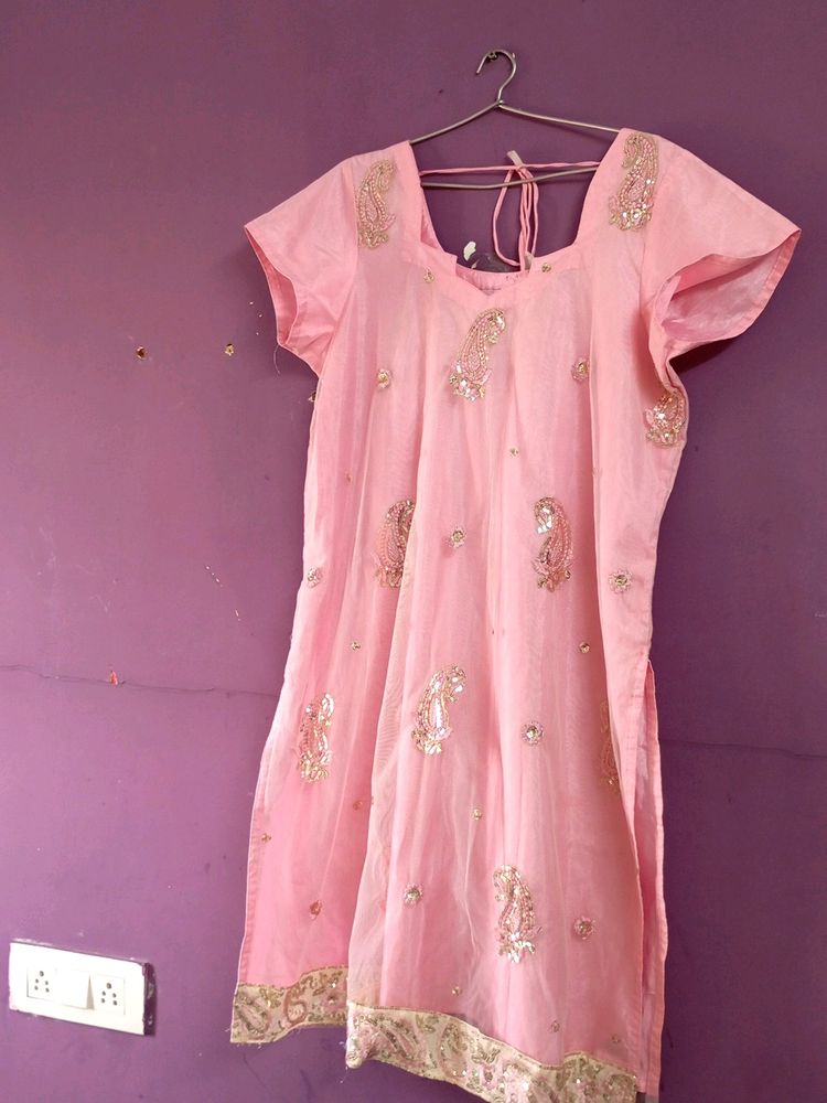 Stiched Baby Pink Sequin Kurti