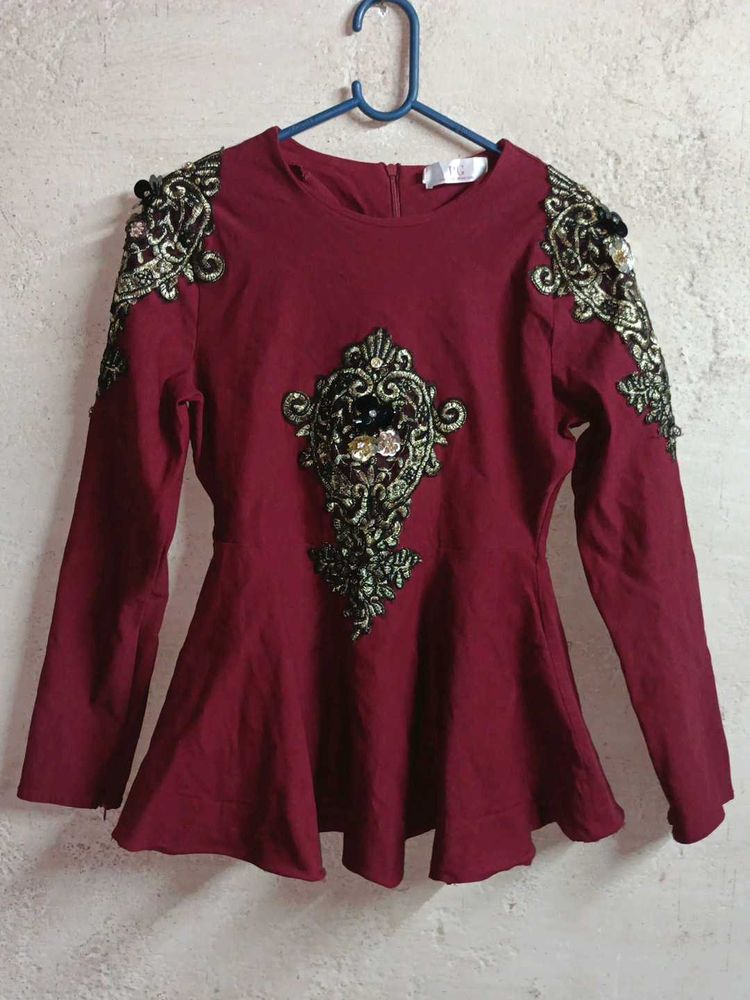 PG Trendy Designer Party Top Flared Maroon