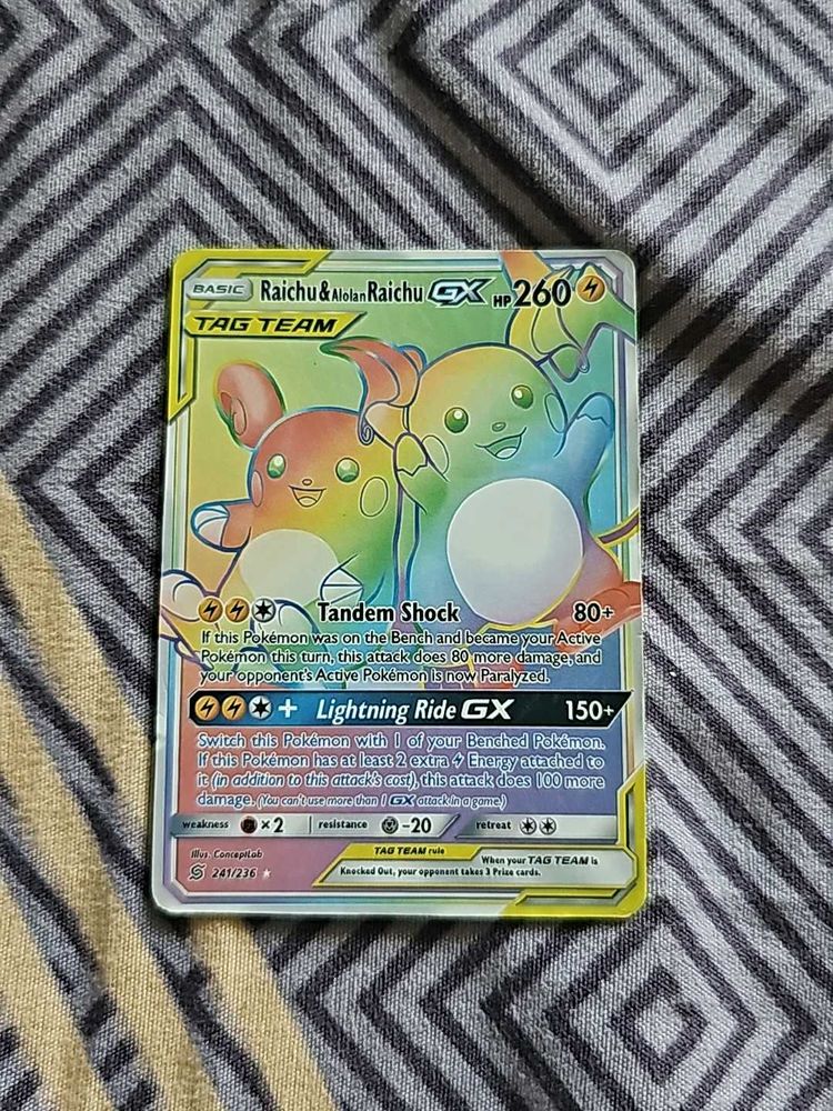 Pokemon Card Rainbow Raichu And Alolan Raich Gx