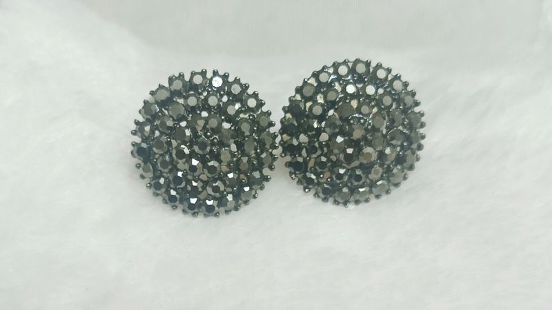 Grey Round Stud Earrings