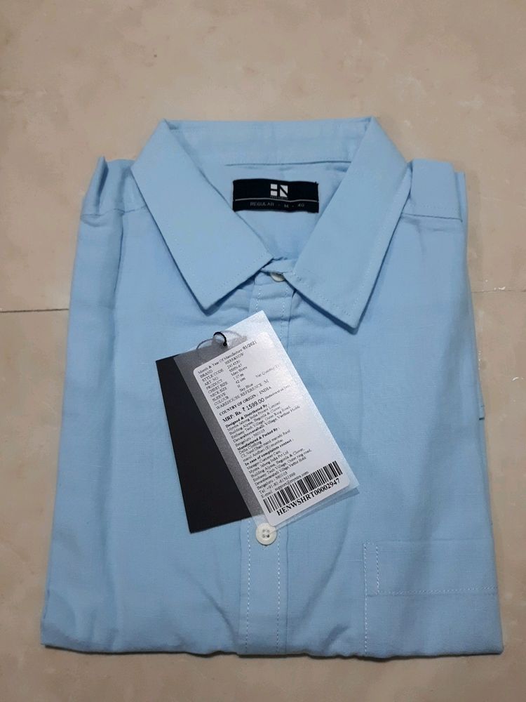 Here&Now Premium Linen Cotton Blue Shirt