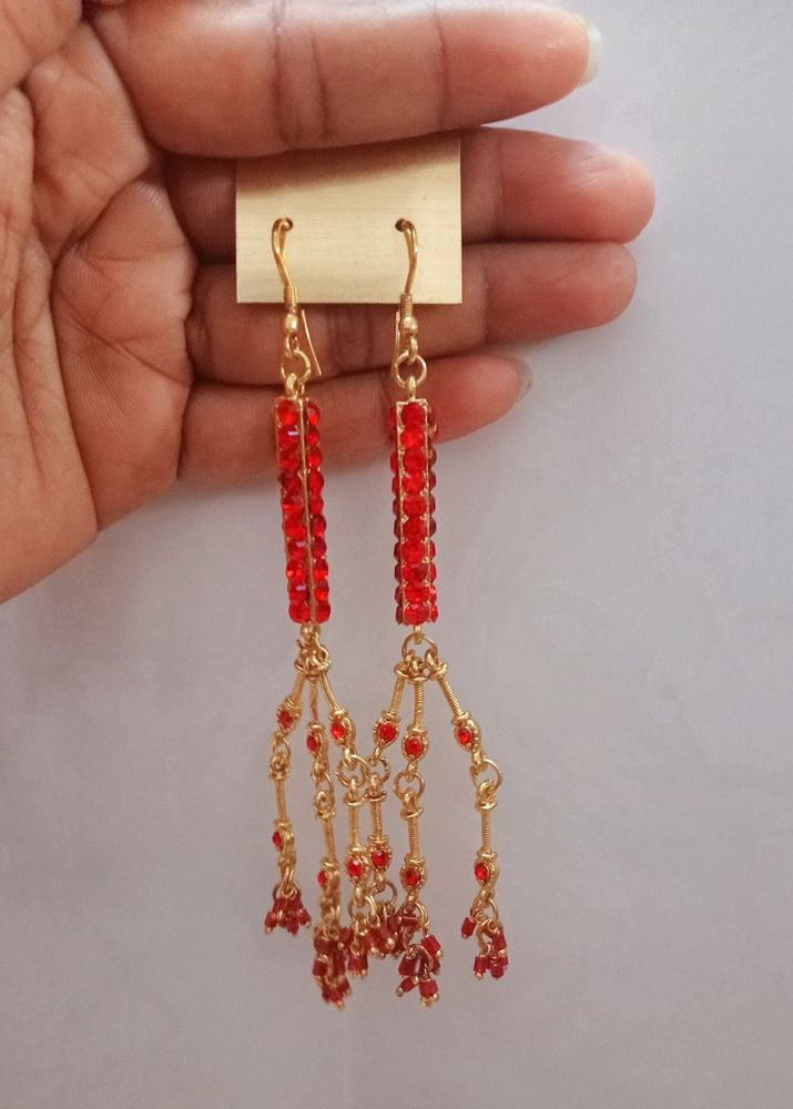 Red Colour Long Earrings