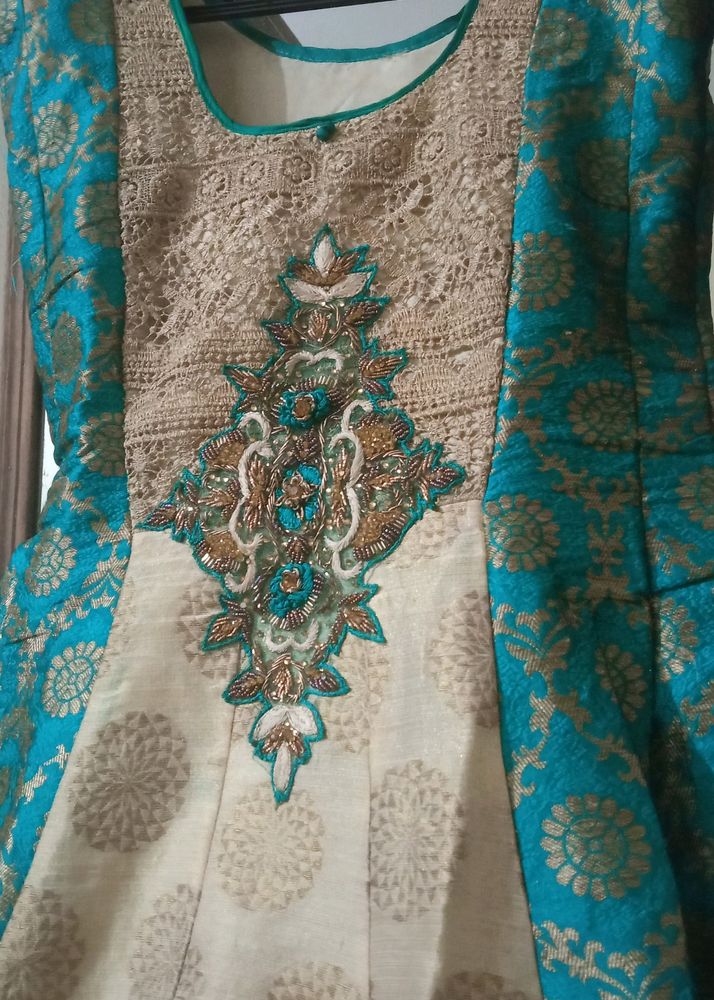 Green Cream Ethnic Gown