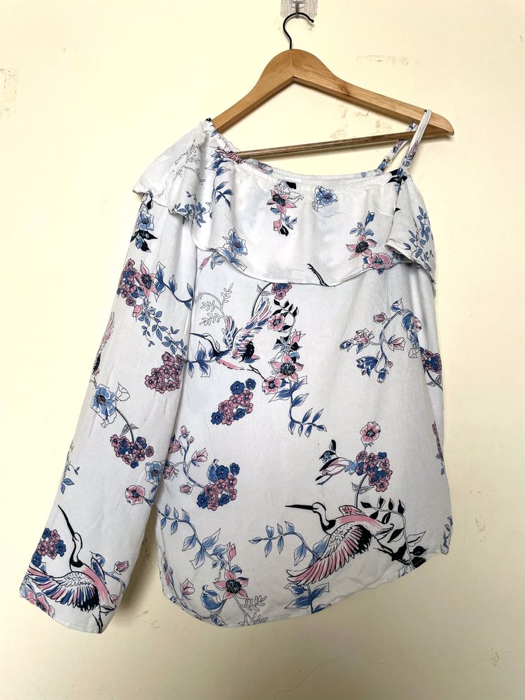 Imported White Off Shoulder Floral Print Top