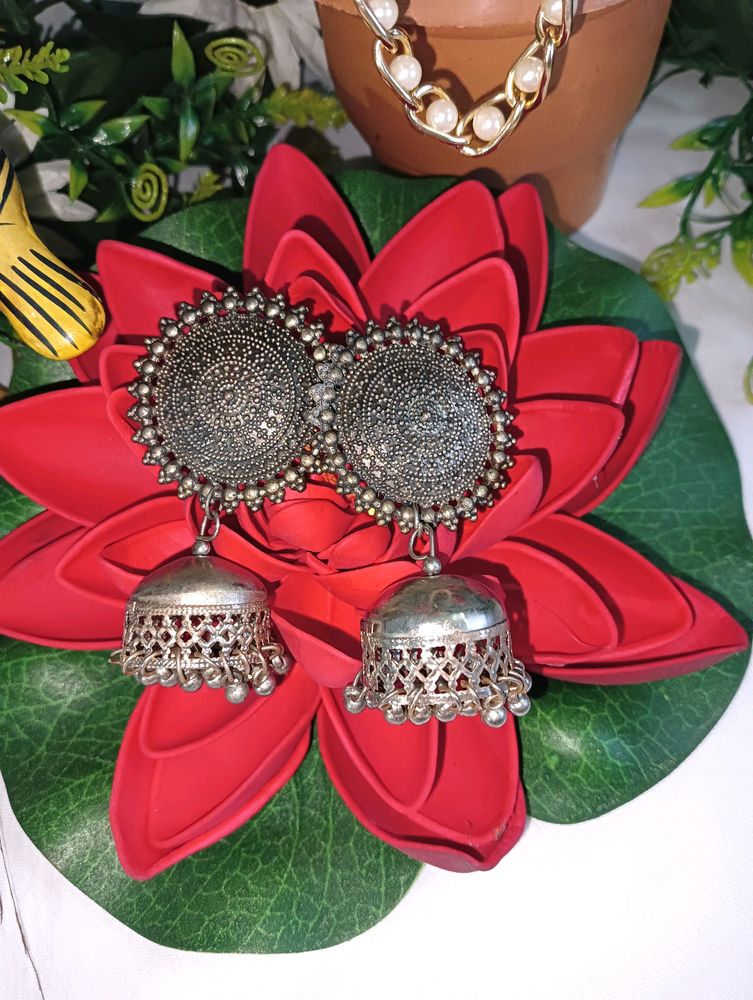 Silver Oxidised Jhumkas