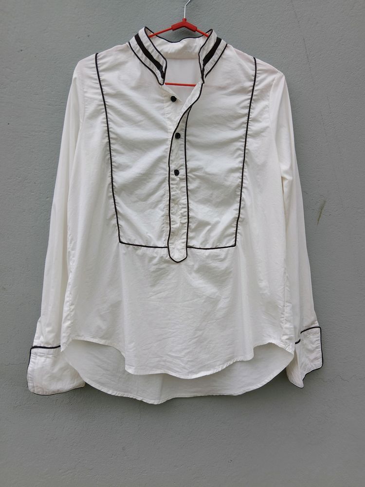 White Pipping Full Sleeve Shirt