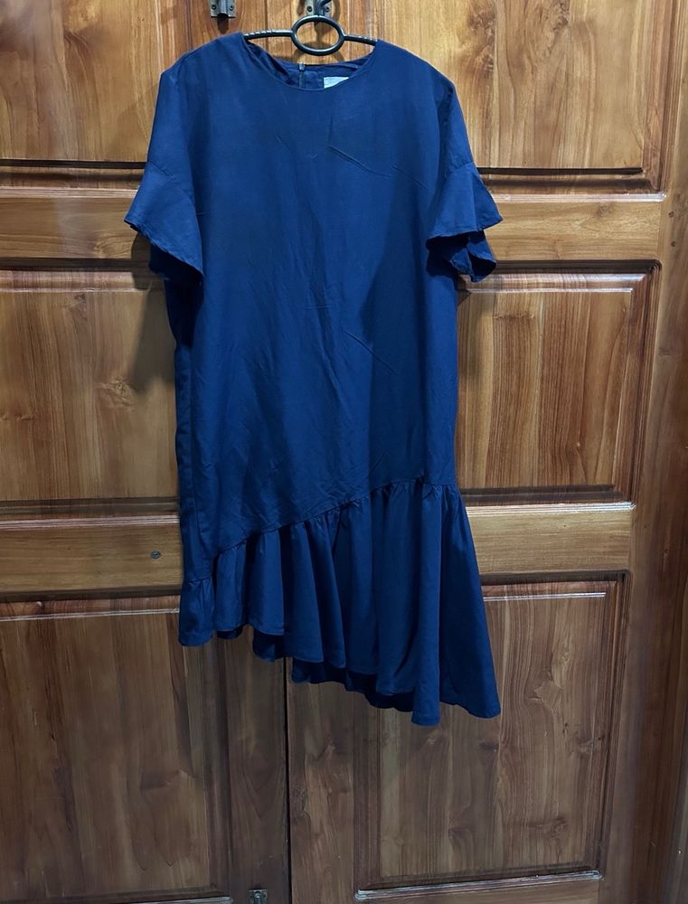 Linen Loose Dress Frill At Bottom