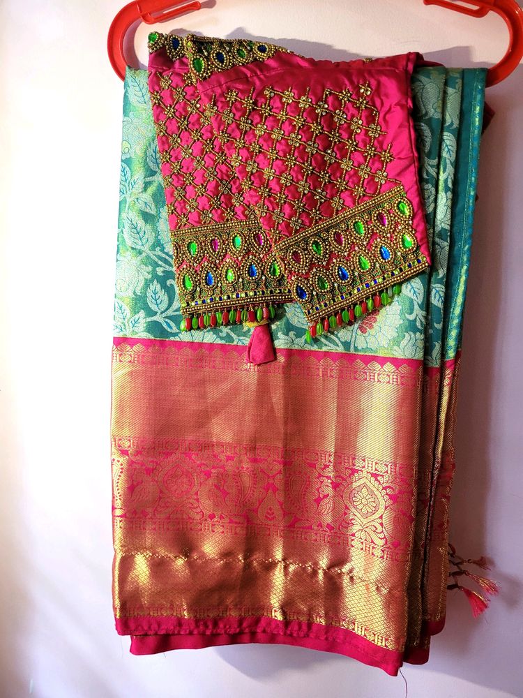 Pattu Saree With Heavy Maggam Blouse