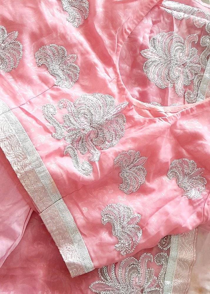 Peach Embroidered Saree