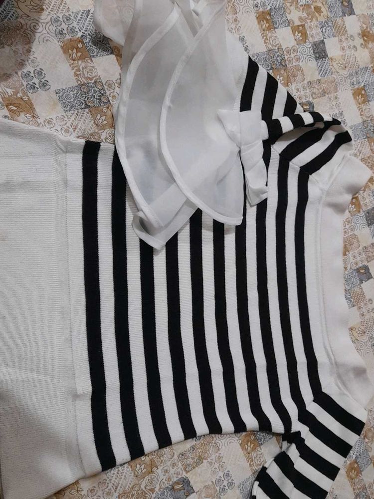 Off Shoulder Black And White Strip Top