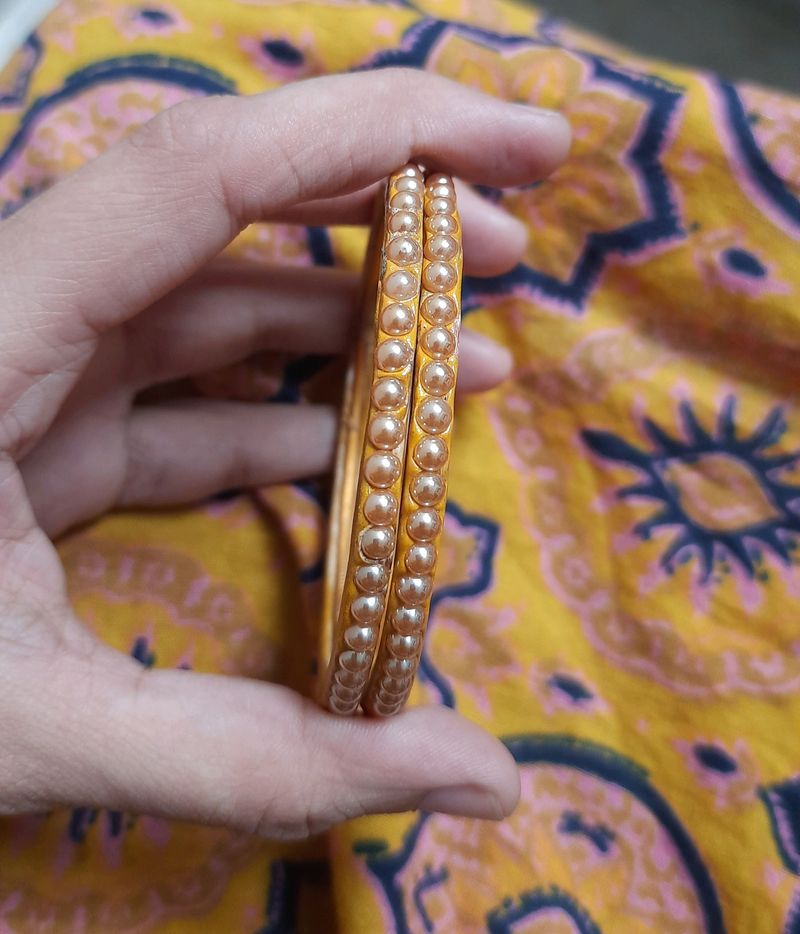 Half Cut Antique Pearl Bangles Set Of 2