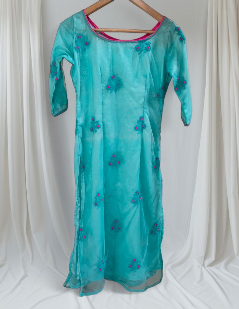 Festive Turquoise Custom-made Kurta