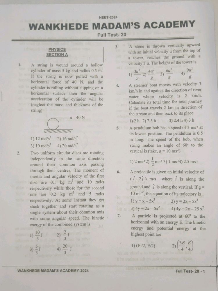 Complete NEET Test Paper – Wankhede Madam Academy