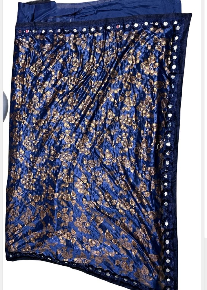 Fashion Women's Ruffle Lycra Saree with Blouse(Blue)