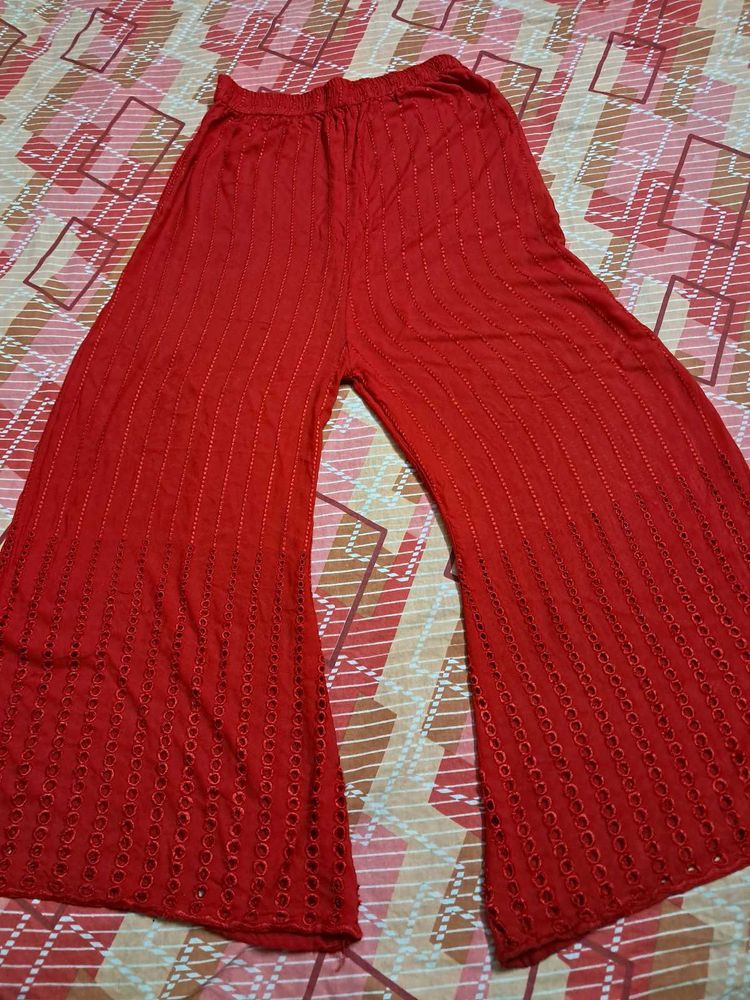 Red Plazo With Chikankari