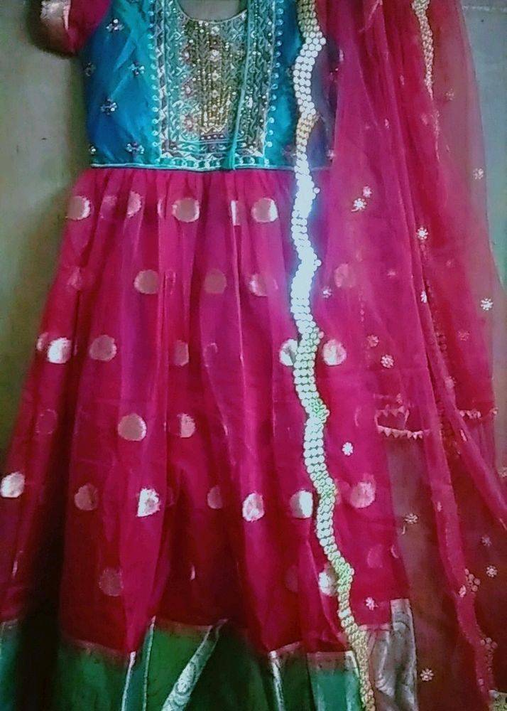 Red Colour Long Frock With Duppata