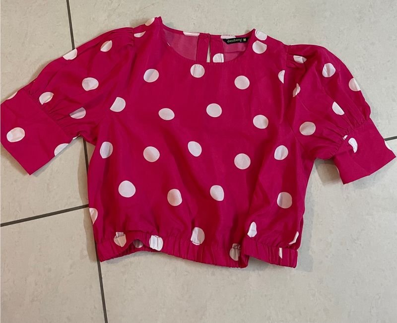 dressberry women pretty pink polka dotted top