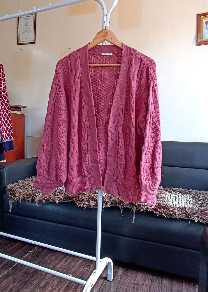 Dark Pink Open Cardigan