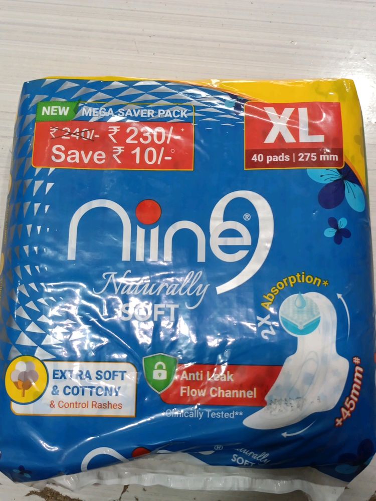 NINE EXTRA SOFT COTTONY SANITARI PAD XL, 40PIECE.