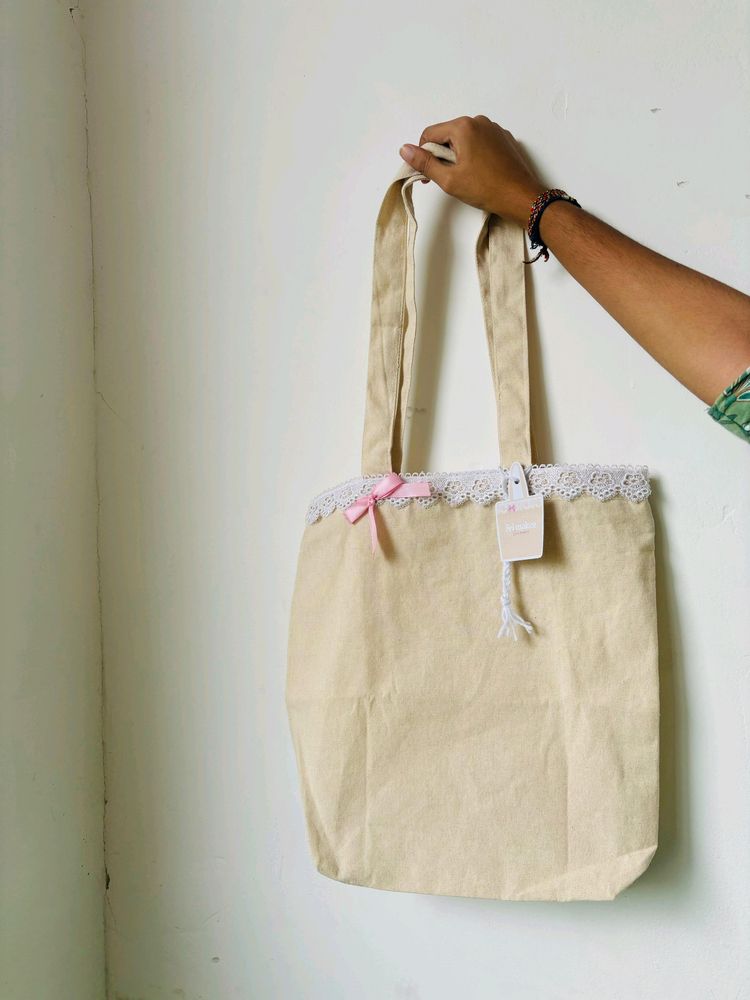 White Lace Pink Bow Tote Bag