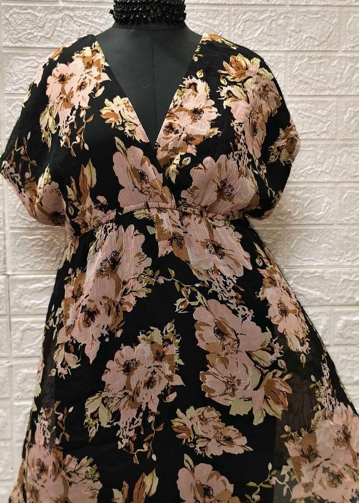 Floral Printed Black Dress