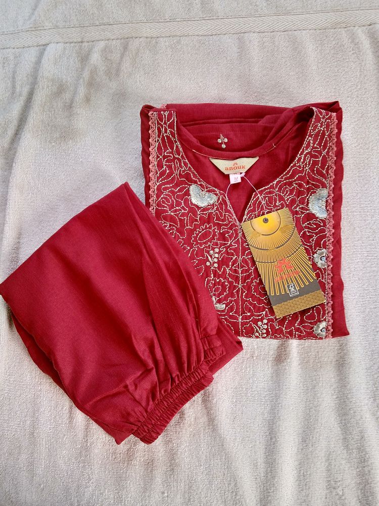 Dark Red Kurta With Pant For Running