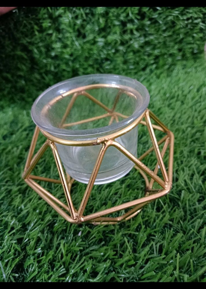 Golden Metal Candle Holder With Glass (2 no)