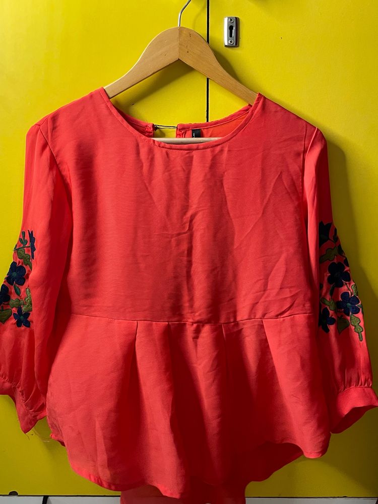 Peplum Tunic Top with Placement Embroidery