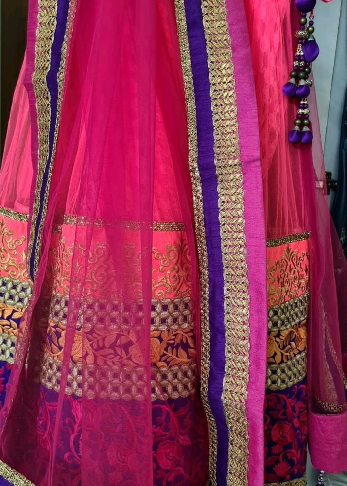 Beautiful Hot Pink Bridal Net Lehenga Chunni