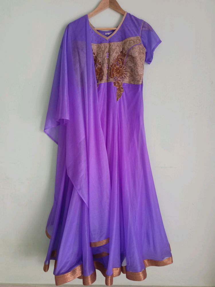 Violet Gown With Dupatta