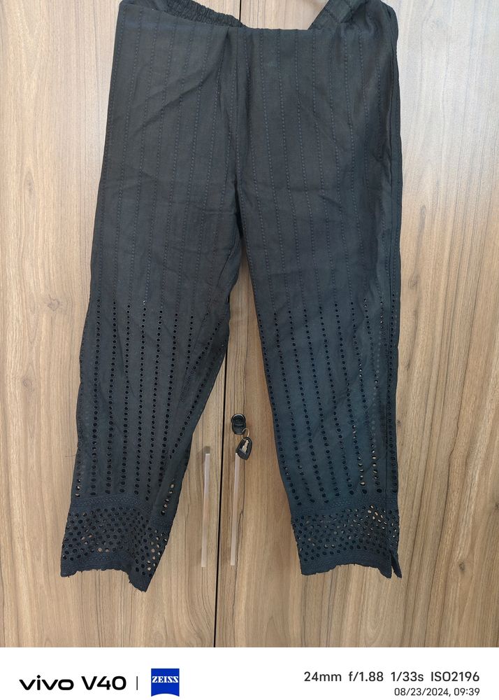 Black Colored Cotton Net Pants