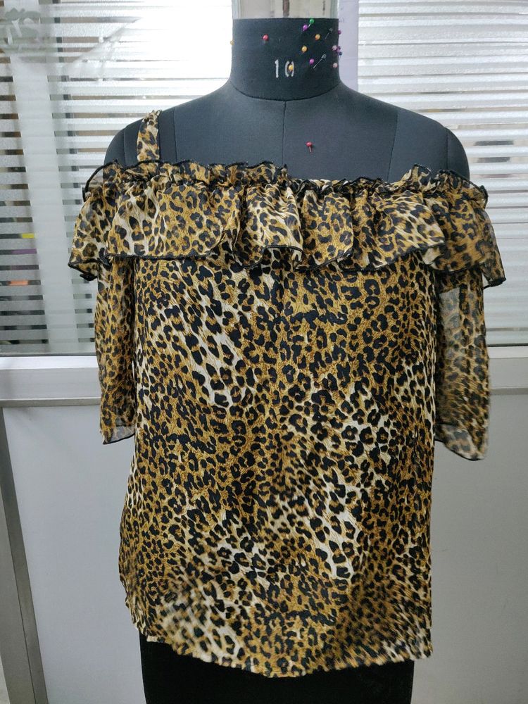 Stylish Animal Print Off Shoulder Top