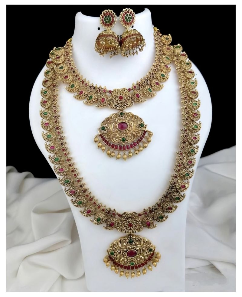 Grand Beautiful Gold Finish Combo Necklace Set