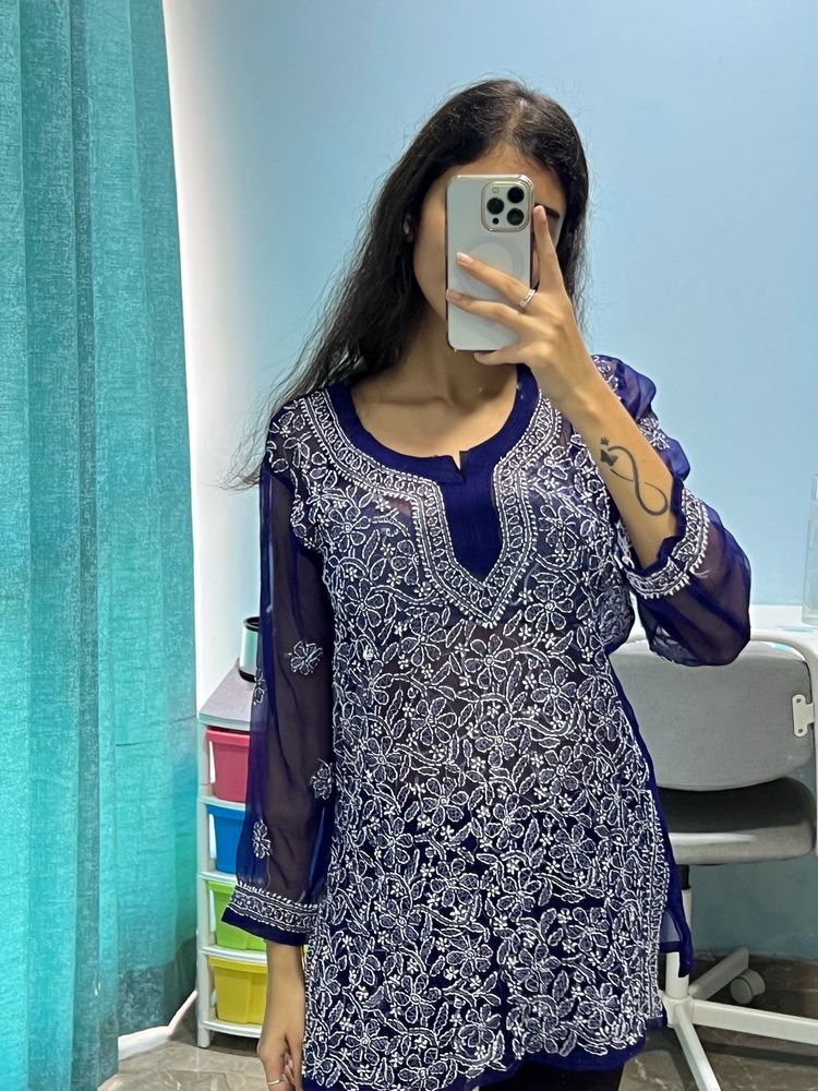 Blue Chikankari Kurti