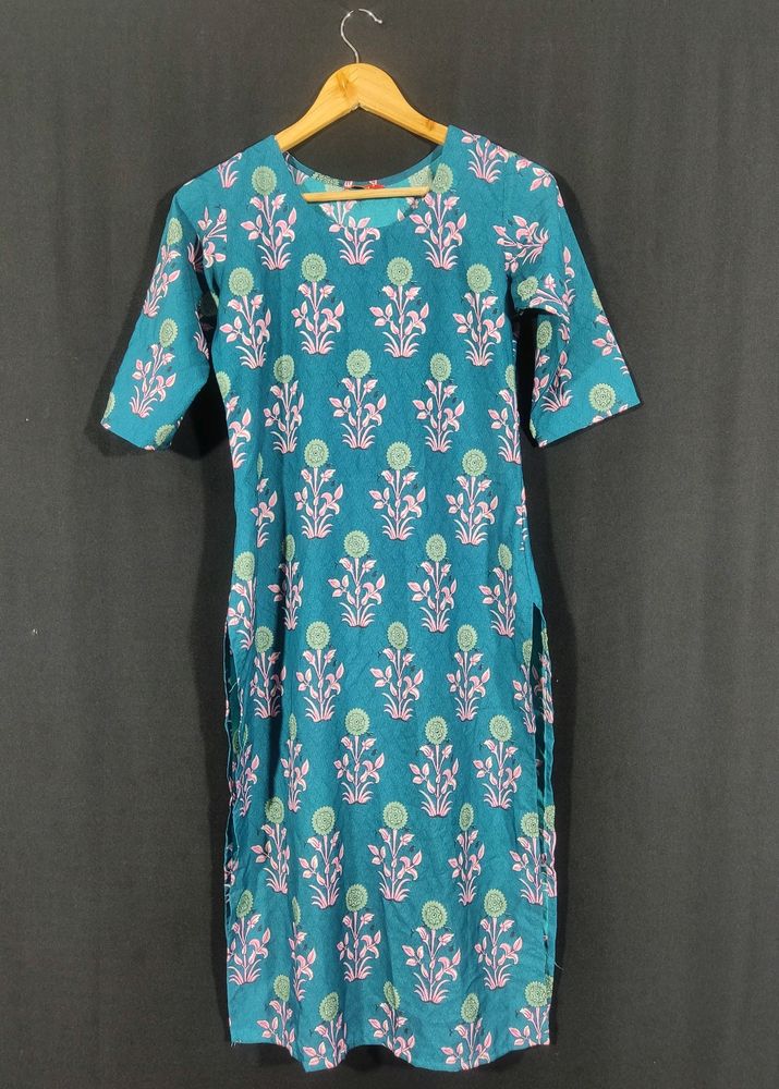 Deep Turquoise Floral Printed Kurti (Women)